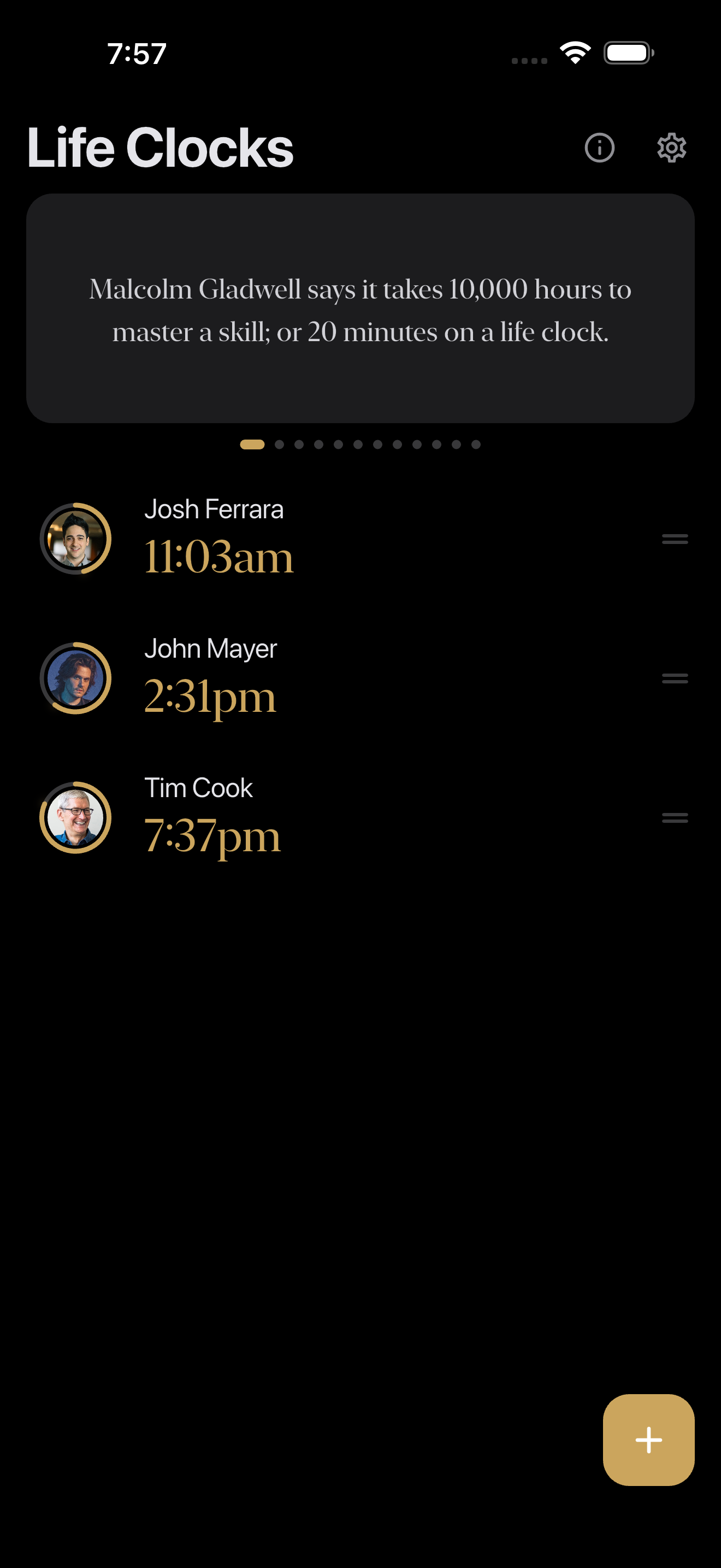 Life Clock list view